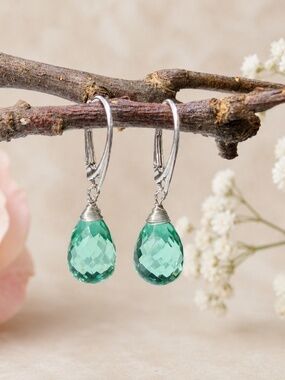 New Seafoam Green Tourmaline Earrings Sterling Silver, October Birthstone